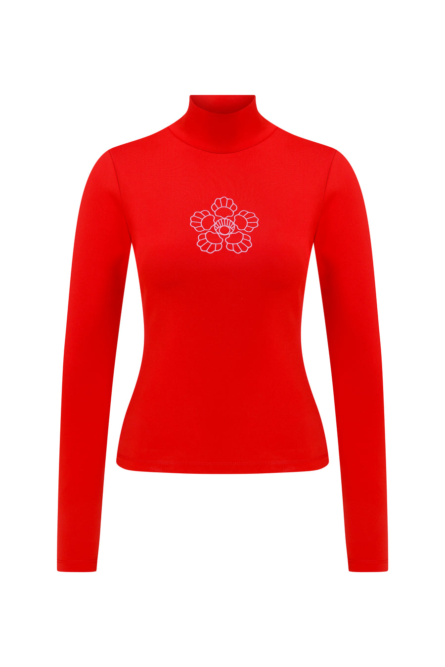 Red Blooming Crest Turtleneck